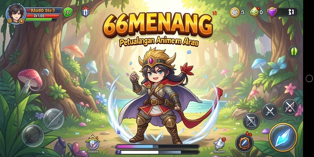 Screenshot 66MENANG menampilkan karakter Anime dalam aksi seru.