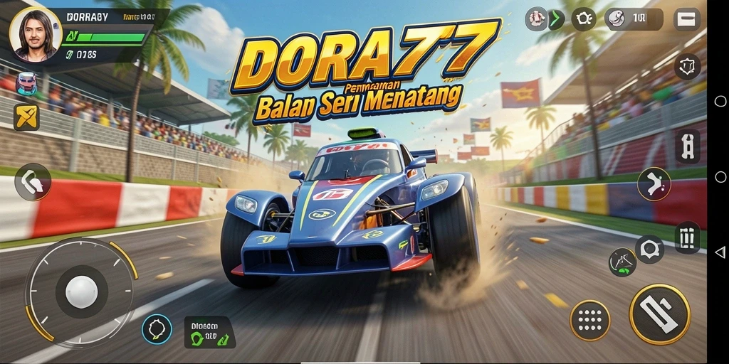 Tampilan gameplay DORA77 yang mengasyikkan dalam balapan yang kompetitif.