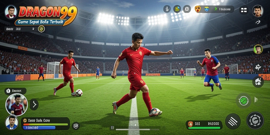 Tampilan gameplay menarik DRAGON99 dengan aksi sepak bola seru.