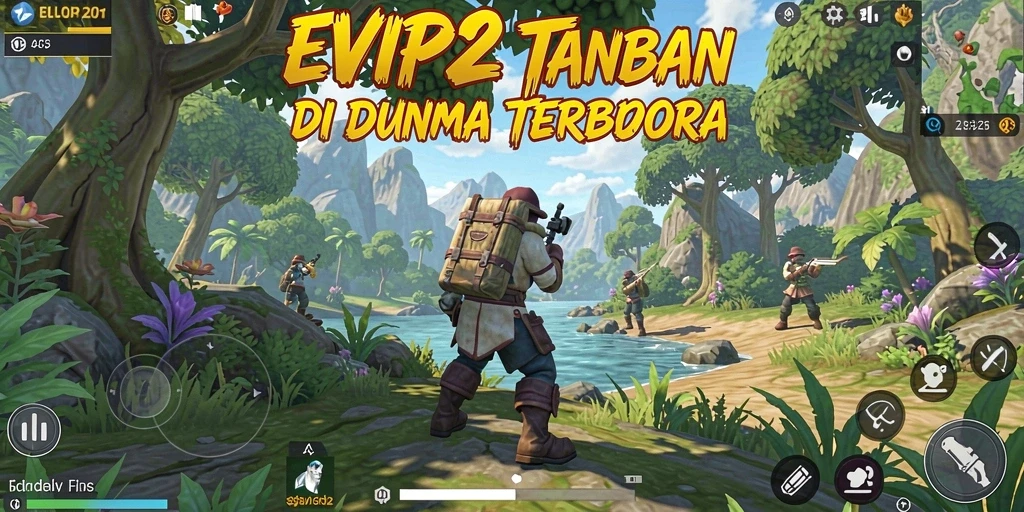 Screenshot gameplay EVIP2 menampilkan eksplorasi dunia terbuka yang luas.