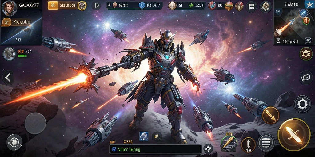 Tampilan gameplay menegangkan dari GALAXY77 dengan strategi dan pertempuran antar galaksi.