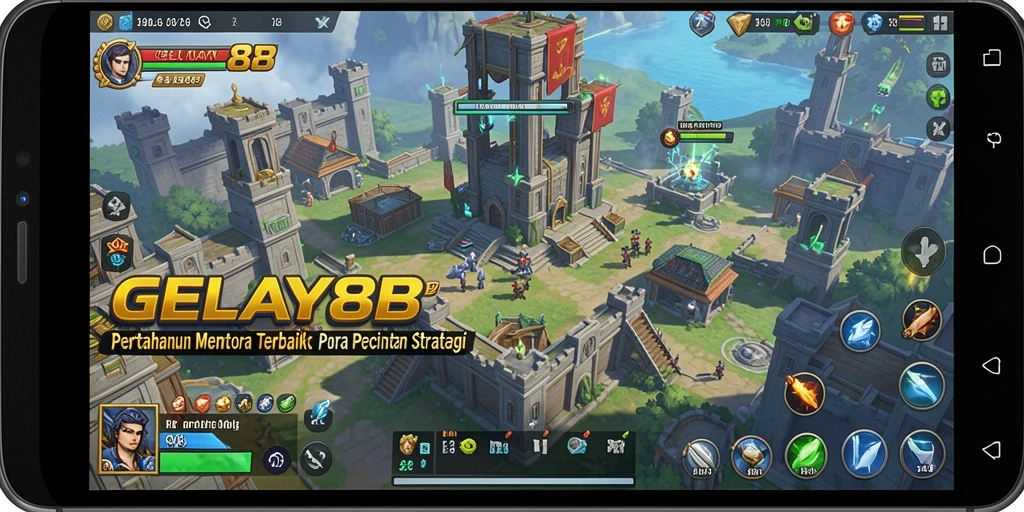 Tampilan menarik dari gameplay Tower Defense GELAY88 dengan menara dan musuh.