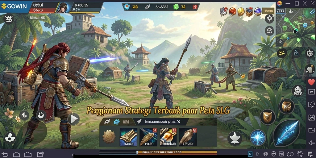 Screenshot gameplay GOWIN menampilkan pertempuran strategi yang intens.