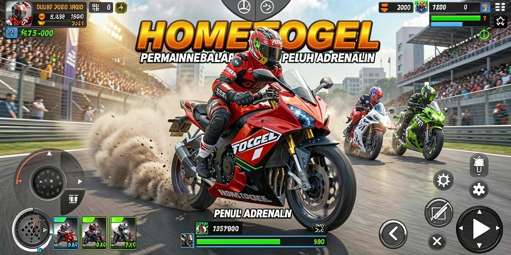 Gameplay HOMETOGEL menampilkan balapan motor yang seru dan mendebarkan.
