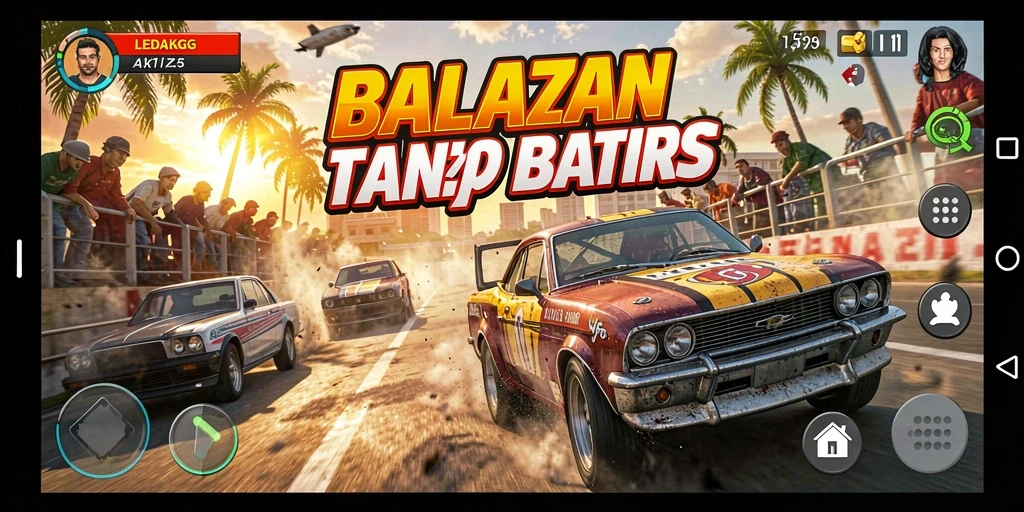 Tampilan gameplay LEDAKGG yang mendebarkan dengan aksi balapan cepat.
