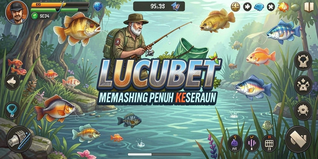 Gambaran gameplay LUCUBET dengan aksi memancing yang seru.