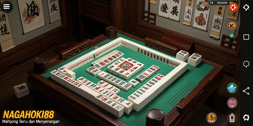 Tampilan gameplay NAGAHOKI88 dengan tile Mahjong yang berwarna-warni.