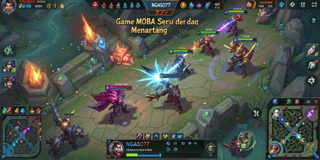 Tampilan dinamis dan seru dalam gameplay MOBA NGASO77.