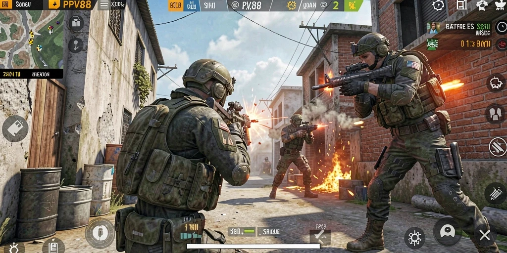 Tangkapan layar utama menunjukkan aksi intens gameplay FPS PPV88.