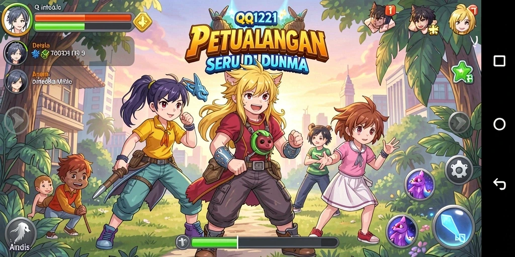 Tampilan gameplay menarik dari QQ1221 dengan karakter anime yang dinamis.