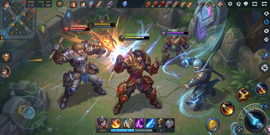 Tangkapan layar dari gameplay seru QQSTAR, pertarungan antar hero.