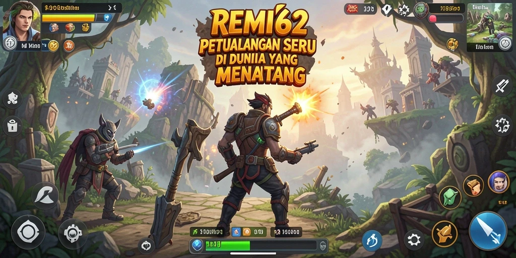 Tangkapan layar gameplay <strong>REMI62</strong> menampilkan karakter menjelajahi hutan rimbun.
