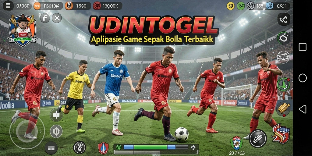 Tangkapan layar utama UDINTOGEL yang menampilkan aksi seru dalam permainan sepak bola.