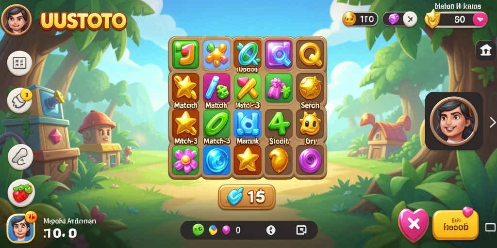 Screenshot gameplay UUSTOTO yang menampilkan elemen match-3.