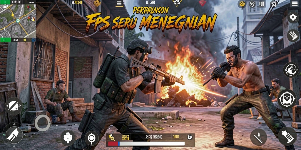 Tampilan gameplay V98 yang mendebarkan dalam pertempuran FPS.